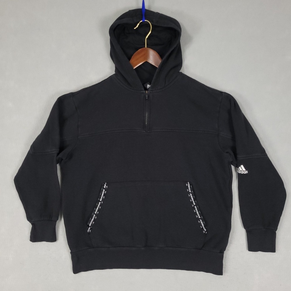 Adidas Hoodie Men's Size Medium Black Quarter Zip Waffle Knit HE1165 Rare